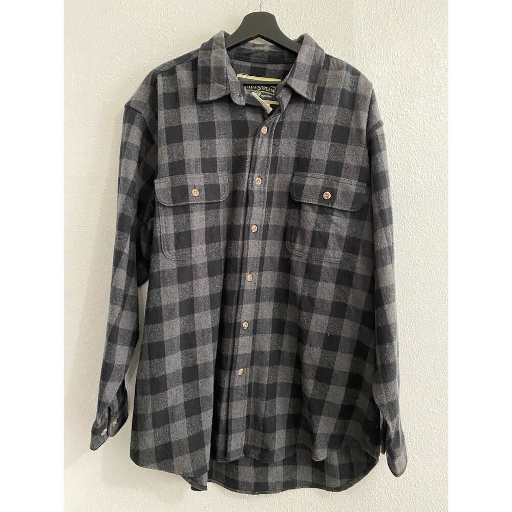 Field & Stream Men’s Heavy Lined Flannel Shirt Buffalo Plaid Gray Black XL K